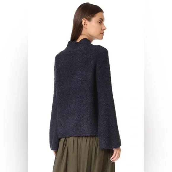 ULLA JOHNSON Amina Sweater Mock Neck Bell Sleeve Navy Blue Wool Cashmere